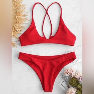 NWT out of stock Zaful ribbed red bikini.